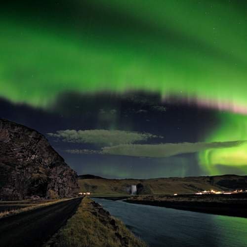 Northern lights at Skogafoss